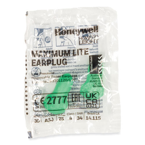 Image of Howard Leight® by Honeywell MAXIMUM Lite Single-Use Earplugs, Leight Source 500 Refill, Cordless, 30NRR, Green, 500 Pairs