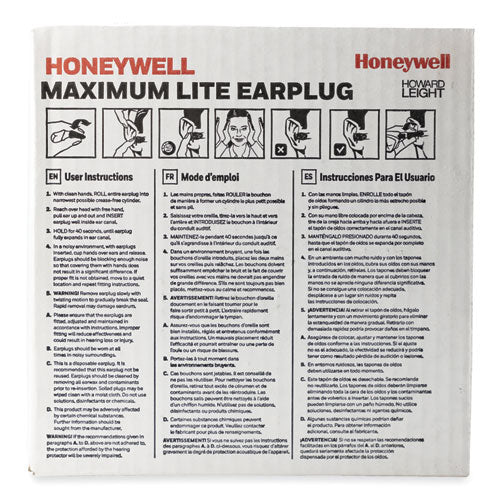 Image of Howard Leight® by Honeywell MAXIMUM Lite Single-Use Earplugs, Corded, 30NRR, Green, 100 Pairs