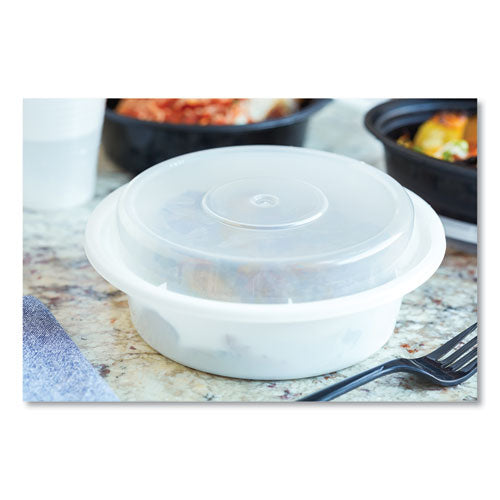 Image of Pactiv Evergreen Newspring VERSAtainer Microwavable Containers, Round, 16 oz, 6 x 6 x 1.5, White/Clear, Plastic, 150/Carton