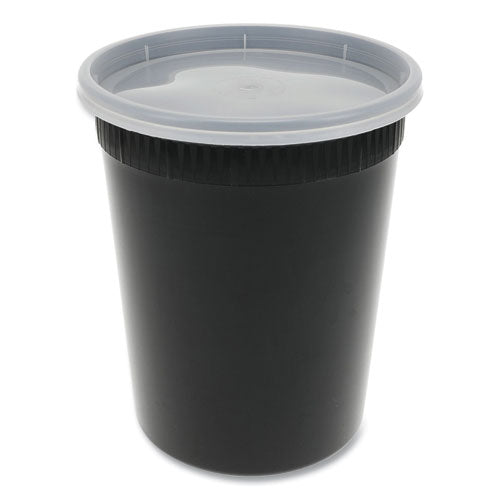 Image of Pactiv Evergreen Newspring DELItainer Microwavable Container, 32 oz, 4.55 x 4.55 x 5.55, Black/Clear, Plastic, 240/Carton