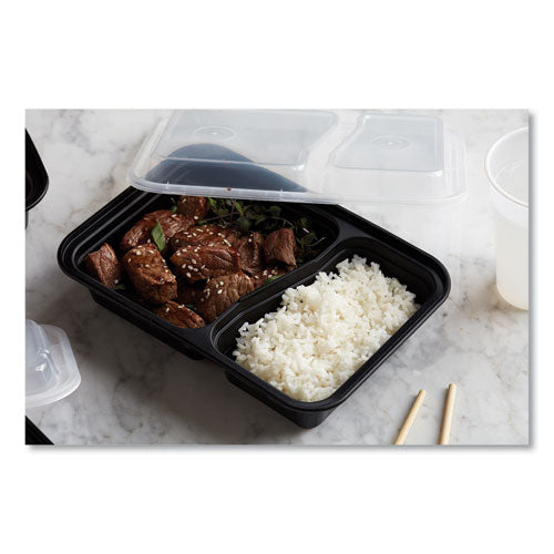 Image of Pactiv Evergreen Newspring VERSAtainer Microwavable Containers, Rectangular, 2 Compartments, 30 oz, Black/Clear, Plastic, 150/Carton