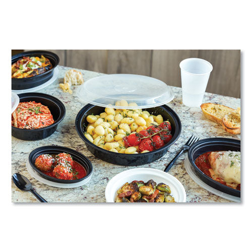 Image of Pactiv Evergreen Newspring VERSAtainer Microwavable Containers, Oval, 6 oz, 5.7 x 4 x 1.1, Black/Clear, Plastic, 150/Carton