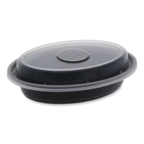Image of Pactiv Evergreen Newspring VERSAtainer Microwavable Containers, Oval, 6 oz, 5.7 x 4 x 1.1, Black/Clear, Plastic, 150/Carton