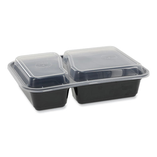 Image of Pactiv Evergreen Newspring VERSAtainer Microwavable Containers, Rectangular, 2 Compartments, 30 oz, Black/Clear, Plastic, 150/Carton