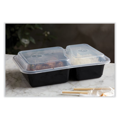 Image of Pactiv Evergreen Newspring VERSAtainer Microwavable Containers, Rectangular, 2 Compartments, 30 oz, Black/Clear, Plastic, 150/Carton