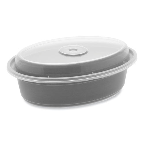 Image of Pactiv Evergreen Newspring VERSAtainer Microwavable Containers, Oval, 16 oz, 6.8 x 4.8 x 1.9, Black/Clear, Plastic, 150/Carton