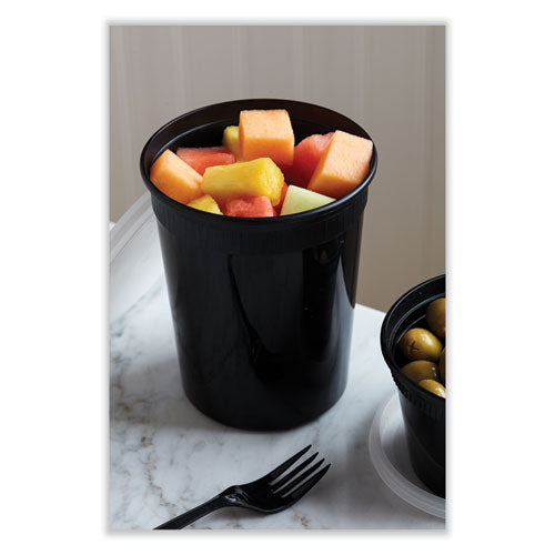 Image of Pactiv Evergreen Newspring DELItainer Microwavable Container, 32 oz, 4.55 x 4.55 x 5.55, Black/Clear, Plastic, 240/Carton