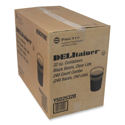 Image of Pactiv Evergreen Newspring DELItainer Microwavable Container, 32 oz, 4.55 x 4.55 x 5.55, Black/Clear, Plastic, 240/Carton