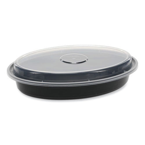Image of Pactiv Evergreen Newspring VERSAtainer Microwavable Containers, Oval, 24 oz, 9.1 x 6.7 x 1.45, Black/Clear, Plastic, 150/Carton