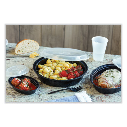 Image of Pactiv Evergreen Newspring VERSAtainer Microwavable Containers, Oval, 6 oz, 5.7 x 4 x 1.1, Black/Clear, Plastic, 150/Carton