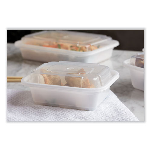 Image of Pactiv Evergreen Newspring VERSAtainer Microwavable Containers, Rectangular, 12 oz, 4.5 x 5.5 x 2.12, White/Clear, Plastic, 150/Carton