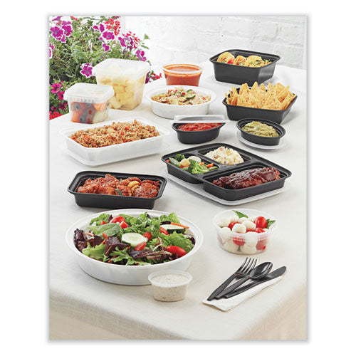 Image of Pactiv Evergreen Newspring VERSAtainer Microwavable Containers, Oval, 8 oz, 5.7 x 4 x 1.45, Black/Clear, Plastic, 150/Carton