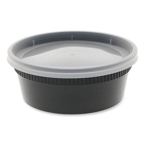 Image of Pactiv Evergreen Newspring DELItainer Microwavable Container, 8 oz, 4.55 x 4.55 x 1.8, Black/Clear, Plastic, 240/Carton