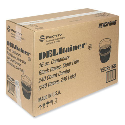 Image of Pactiv Evergreen Newspring DELItainer Microwavable Container, 16 oz, 4.55 x 4.55 x 3.1, Black/Clear, Plastic, 240/Carton