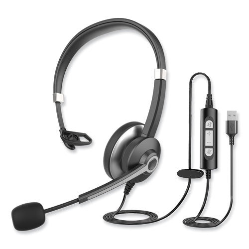 Image of Innovera® IVR70001 Monaural Over The Head Headset, Black/Silver