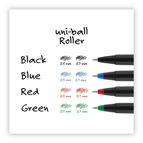 Image of uniball® Rollerball Pen, Stick, Extra-Fine 0.5 mm, Blue Ink, Black/Blue Barrel, 72/Pack