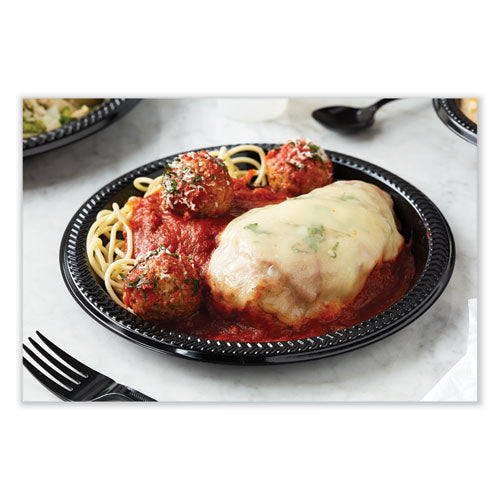 Image of Pactiv Evergreen Meadoware Impact Plastic Dinnerware, Plate, 8.9" dia, Black, 400/Carton