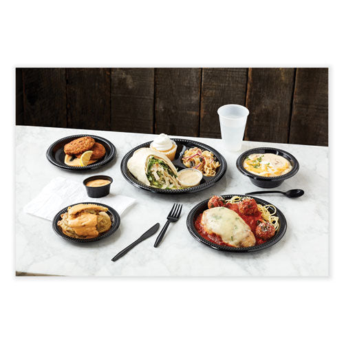 Image of Pactiv Evergreen Meadoware Impact Plastic Dinnerware, Plate, 8.9" dia, Black, 400/Carton