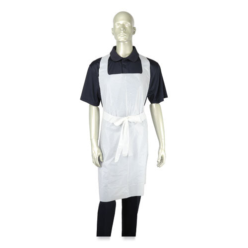 Image of AmerCareRoyal® Heavyweight Poly Aprons, 28 x 46, 1.77 mil, One Size Fits All, White, 500/Carton