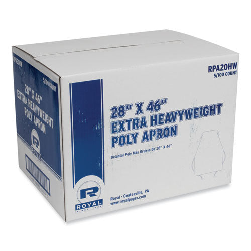 Image of AmerCareRoyal® Heavyweight Poly Aprons, 28 x 46, 1.77 mil, One Size Fits All, White, 500/Carton