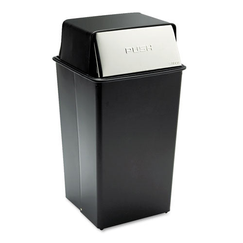 Image of Safco® Reflections Push Top Square Receptacle, 36 gal, Steel, Black/Chrome