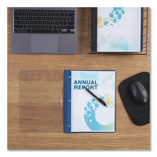 Image of Universal® Clear Front Report Covers with Fasteners, Three-Prong Fastener, 0.5" Capacity, 8.5 x 11, Clear/Dark Blue, 25/Box