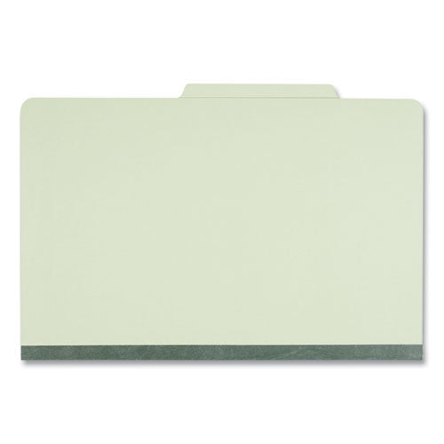 Image of Universal® Six-Section Pressboard Classification Folders, 2" Expansion, 2 Dividers, 6 Fasteners, Legal Size, Green Exterior, 10/Box