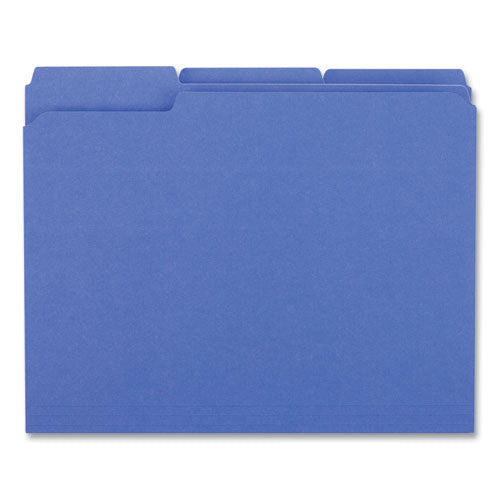 Image of Universal® Reinforced Top-Tab File Folders, 1/3-Cut Tabs: Assorted, Letter Size, 1" Expansion, Blue, 100/Box