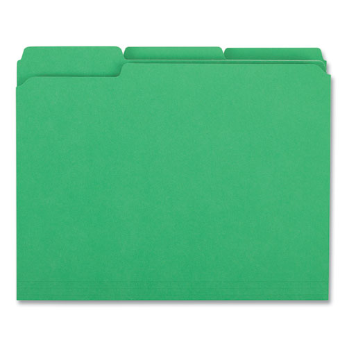 Image of Universal® Reinforced Top-Tab File Folders, 1/3-Cut Tabs: Assorted, Letter Size, 1" Expansion, Green, 100/Box