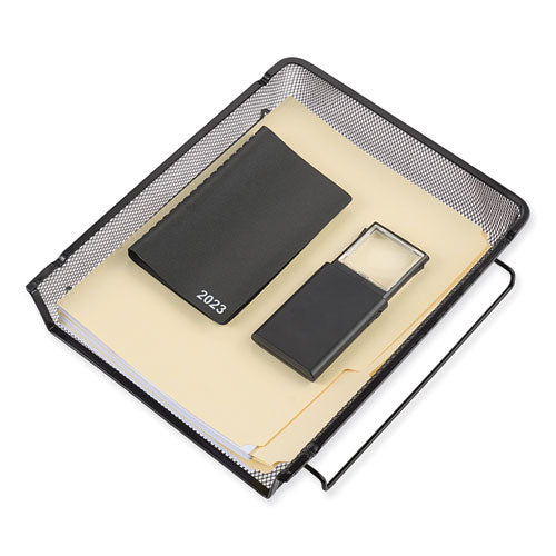Image of Universal® Deluxe Mesh Stacking Side Load Tray, 1 Section, Legal Size Files, 17" x 10.88" x 2.5", Black