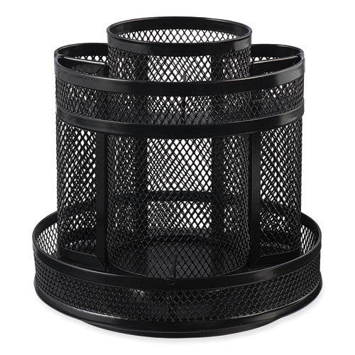 Image of Universal® Metal Mesh Rotating Desktop Organizer, 8 Compartments, Metal Mesh, 6.5" Diameter x 6.13"h, Black