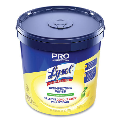 Image of LYSOL® Brand Professional Disinfecting Wipe Bucket, 1-Ply, 6 X 8, Lemon And Lime Blossom, White, 800 Wipes