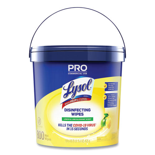 Image of LYSOL® Brand Professional Disinfecting Wipe Bucket, 1-Ply, 6 X 8, Lemon And Lime Blossom, White, 800 Wipes