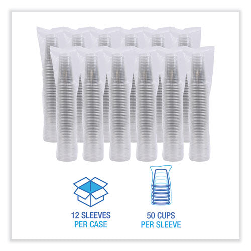Image of Boardwalk® Clear Plastic Cold Cups, 24 oz, 50/Sleeve, 12 Sleeves/Carton