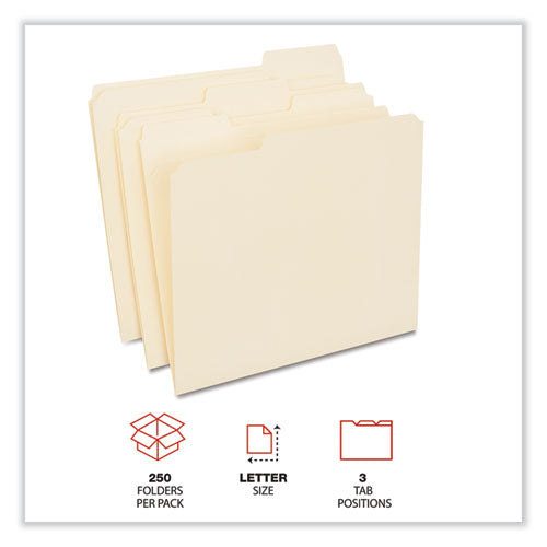 Image of Universal® Reinforced Top Tab File Folders, 1/3-Cut Tabs: Assorted, Letter Size, 0.75" Expansion, Manila, 250/Carton