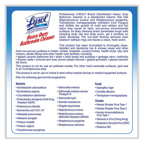 Image of Professional LYSOL® Brand Disinfectant Heavy-Duty Bathroom Cleaner Concentrate, Fresh Lime, 1 gal Bottle, 4/Carton