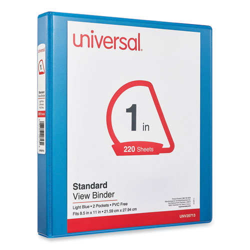 Image of Universal® Slant D-Ring View Binder, 3 Rings, 1" Capacity, 11 x 8.5, Light Blue