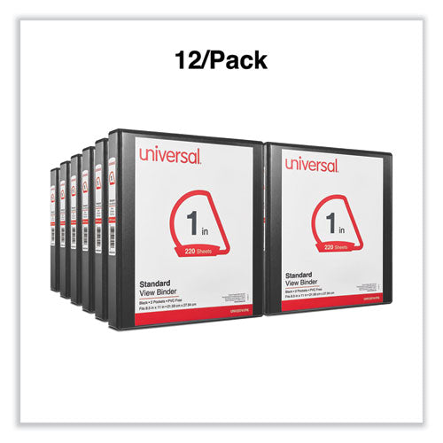 Image of Universal® Slant D-Ring View Binder, 3 Rings, 1" Capacity, 11 x 8.5, Black, 12/Carton