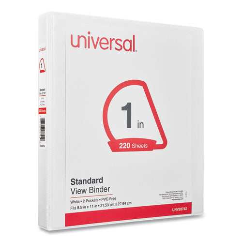 Image of Universal® Slant D-Ring View Binder, 3 Rings, 1" Capacity, 11 x 8.5, White, 4/Pack