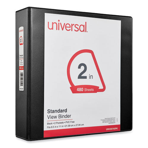 Image of Universal® Slant D-Ring View Binder, 3 Rings, 2" Capacity, 11 x 8.5, Black, 6/Carton