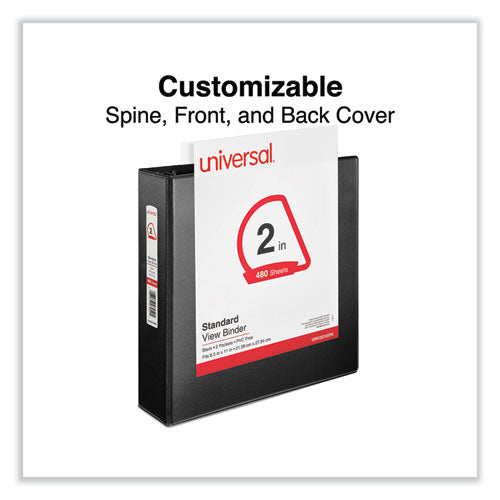Image of Universal® Slant D-Ring View Binder, 3 Rings, 2" Capacity, 11 x 8.5, Black, 6/Carton