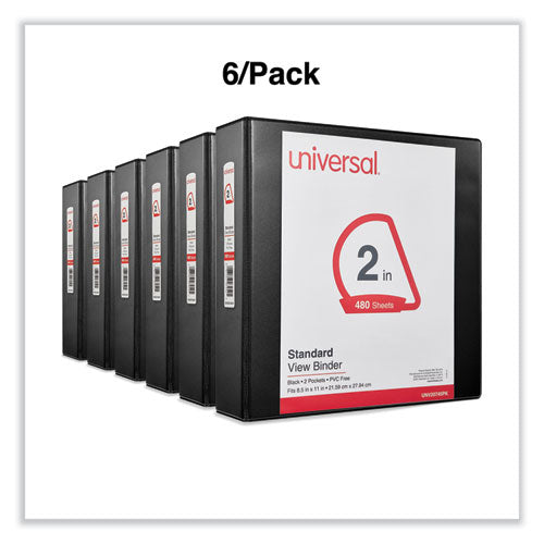 Image of Universal® Slant D-Ring View Binder, 3 Rings, 2" Capacity, 11 x 8.5, Black, 6/Carton