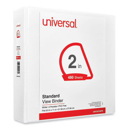 Image of Universal® Slant D-Ring View Binder, 3 Rings, 2" Capacity, 11 x 8.5, White, 4/Pack