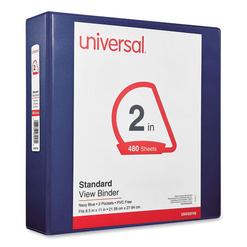 Image of Universal® Slant D-Ring View Binder, 3 Rings, 2" Capacity, 11 x 8.5, Navy Blue