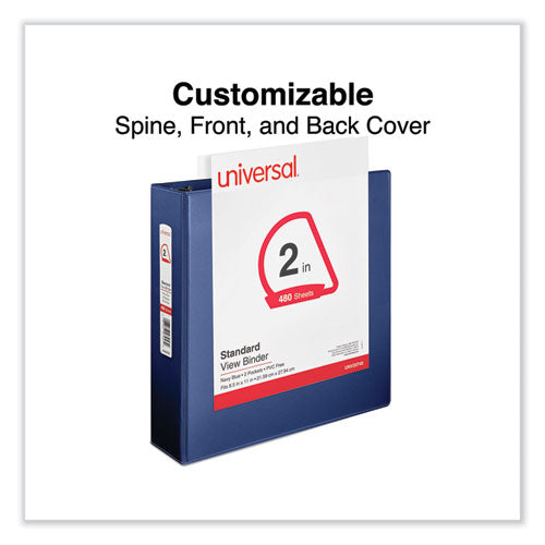 Image of Universal® Slant D-Ring View Binder, 3 Rings, 2" Capacity, 11 x 8.5, Navy Blue