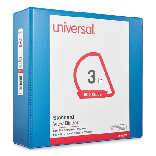 Image of Universal® Slant D-Ring View Binder, 3 Rings, 3" Capacity, 11 x 8.5, Light Blue