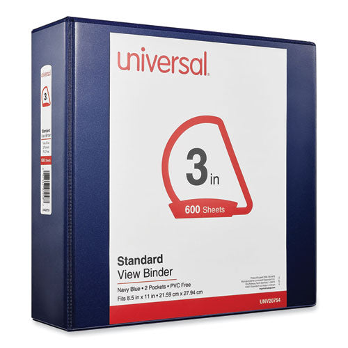 Image of Universal® Slant D-Ring View Binder, 3 Rings, 3" Capacity, 11 x 8.5, Navy Blue