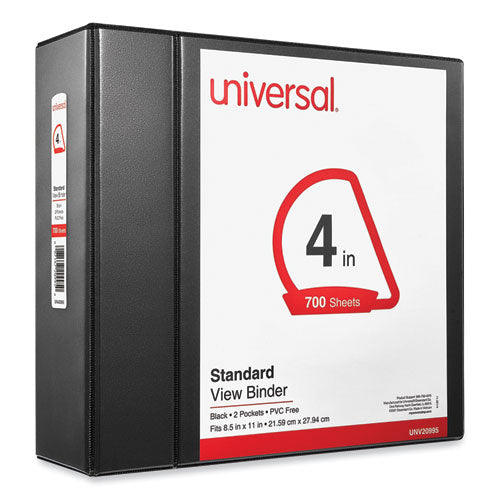 Image of Universal® Slant D-Ring View Binder, 3 Rings, 4" Capacity, 11 x 8.5, Black