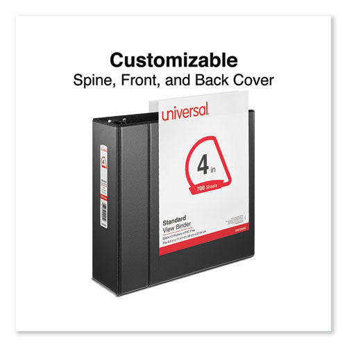 Image of Universal® Slant D-Ring View Binder, 3 Rings, 4" Capacity, 11 x 8.5, Black