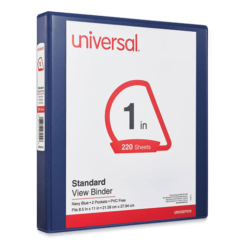 Image of Universal® Slant D-Ring View Binder, 3 Rings, 1" Capacity, 11 x 8.5, Navy Blue